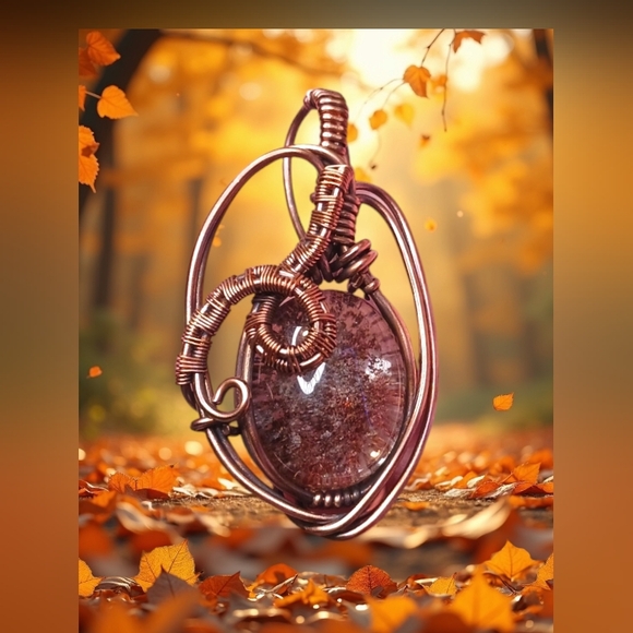 Artisan Jewelry - Artisan Copper Wire Wrap Pendant with Garden Qaurtz